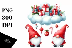 Red Christmas Gnomes With Presents Hanging PNG Product Image 1