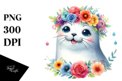 Cute Seal with Flower Crown PNG Product Image 1