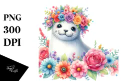 Cute Seal with Flower Crown PNG Product Image 1