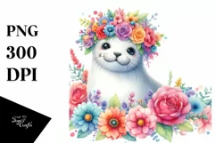 Cute Seal with Flower Crown PNG Product Image 1