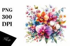Colorful Orchid Watercolor Bouquet Product Image 1