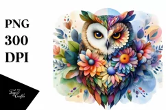 Vibrant Owl with Plant Leaves, PNG Product Image 1