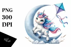 Whimsical Baby Unicorn Crescent Moon | Clipart Product Image 3