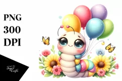 Smiling Baby Worm, Cuddling Balloons, Yellow Flowers | Product Image 1