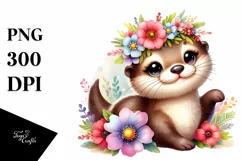 Smiling Baby Otter, Flower | Sublimation | Clipart Product Image 3