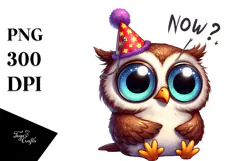 Silly Owl with Party Hat, Cartoon PNG Product Image 1