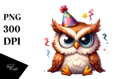 Silly Cartoon Owl with Party Hat, PNG Product Image 1