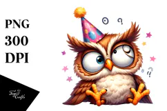 Silly Cartoon Owl with Party Hat, PNG Product Image 1
