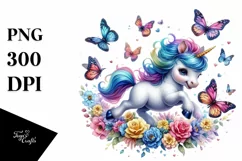 Colorful Baby Unicorn Chasing Butterflies Product Image 1