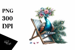 Watercolor Beach Chair Peacock Clipart Product Image 3