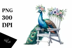 Watercolor Beach Chair Peacock Clipart Product Image 1