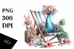 Watercolor Beach Chair Peacock Clipart Product Image 3