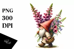 Detailed Gnome Foxglove Bouquet Basket Clipart Product Image 1