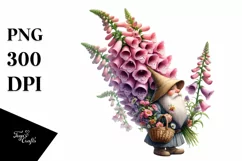 Detailed Gnome Foxglove Bouquet Basket Clipart Product Image 3