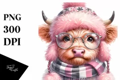 Cute Baby Pink Highland Cow, PNG Product Image 1