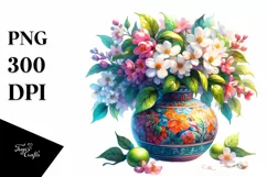 Colorful Watercolor Vase with Jasmine | Sublimation | Product Image 1