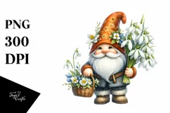 Detailed Gnome Basket Flowers Snowdrop Clipart Product Image 1