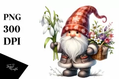Detailed Gnome Basket Flowers Snowdrop Clipart Product Image 1