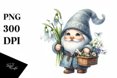 Detailed Gnome Basket Flowers Snowdrop Clipart Product Image 1