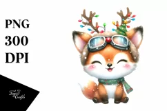 Energetic Fox with Reindeer Horns PNG Product Image 3