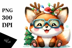 Energetic Fox with Reindeer Horns PNG Product Image 3