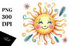 Watercolor Simple Smiling Sun PNG Product Image 1