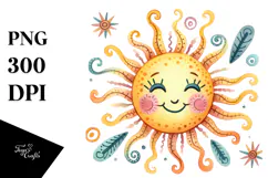 Watercolor Simple Smiling Sun PNG Product Image 1