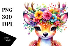 Vibrant Flower Crown Deer | Sublimation Clipart Product Image 1