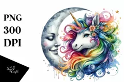 Colorful Baby Unicorn with Smiling Moon, PNG Product Image 3