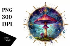 Vibrant Magical Celestial Mushroom, Tarot PNG Product Image 1