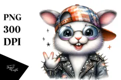 Cute Baby Bunny with Hat and Sunglasses, PNG Product Image 1