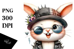 Cute Baby Bunny with Hat and Sunglasses, PNG Product Image 1