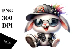 Cute Baby Bunny with Hat and Sunglasses, PNG Product Image 1