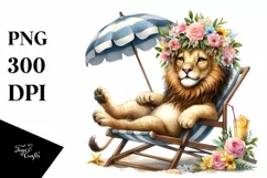 Watercolor Beach Chair Lion Clipart Product Image 3