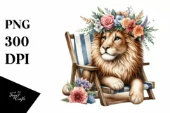 Watercolor Beach Chair Lion Clipart Product Image 1