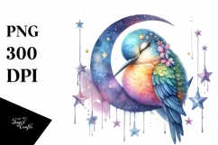 Watercolor Baby Hummingbird Sleeping on the Moon Clipart Product Image 3