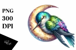 Sleeping Baby Hummingbird with Moon PNG Product Image 3