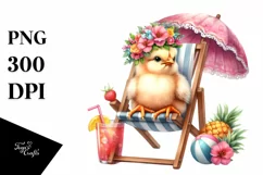 Watercolor Beach Chair Chicken Clipart Product Image 1
