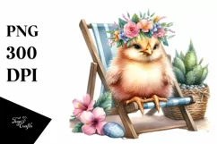 Watercolor Beach Chair Chicken Clipart Product Image 3
