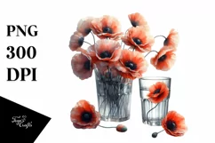 Filled Poppy Watercolor Clipart Product Image 1