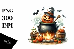 Funny Halloween Cauldron Clipart PNG Product Image 1