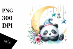 Colorful Small Baby Panda Sleeping Moon Stars Clipart Product Image 1