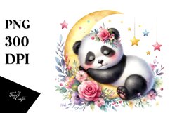 Colorful Small Baby Panda Sleeping Moon Stars Clipart Product Image 1