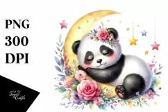Colorful Small Baby Panda Sleeping Moon Stars Clipart Product Image 1
