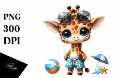 Expressive Baby Giraffe at the Beach | Clipart Product Image 1