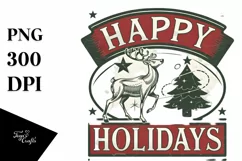 Retro Happy Holidays Reindeer Png Product Image 5