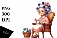 Watercolor Character Sitting on Chair with Mug | Sublimation Product Image 1