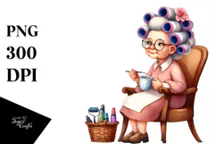 Watercolor Character Sitting on Chair with Mug | Sublimation Product Image 1