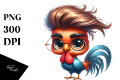 Watercolor Rooster Standing with Funy Haircut Clipart Product Image 1