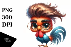 Watercolor Rooster Standing with Funy Haircut Clipart Product Image 3